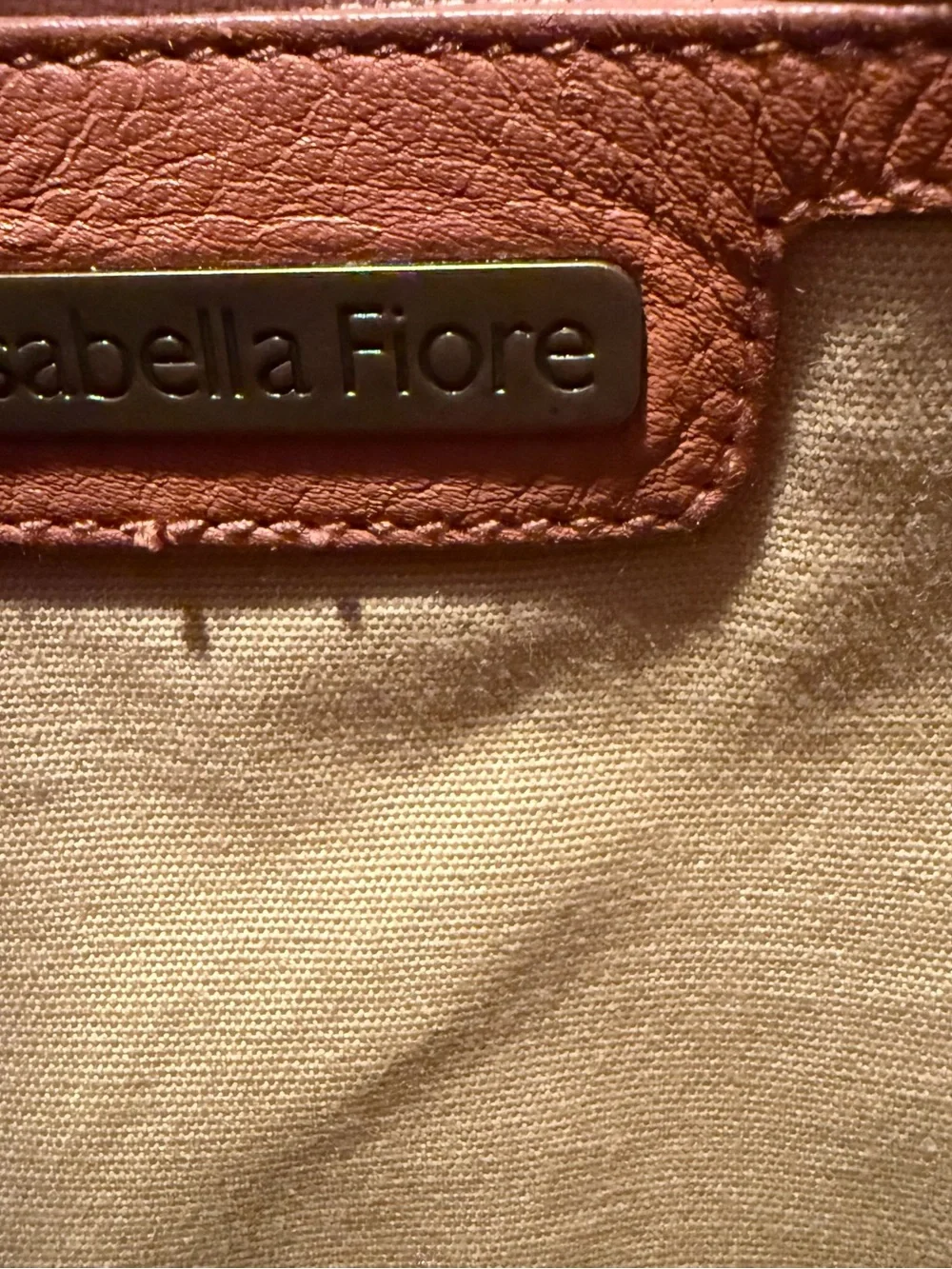 Isabella Fiore Vintage Cognac Brown Leather Whipstitch Applique Hobo Bag